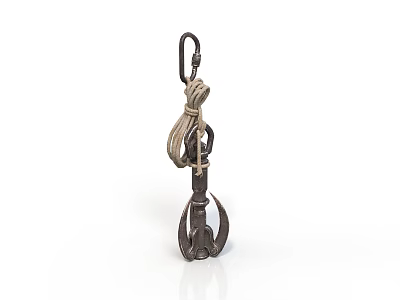 Vintage Metal Hook With Braided Rope For Outdoor Activities And Camping 3d model