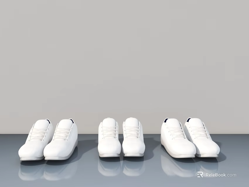 White Swing Doors Arranged Neatly Against Light Grey Wall And Floor 3d model 