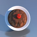 Delicious Chocolate Cake Topped with Cherry and Chocolate Sauce in White Bowl