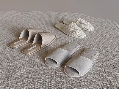Comfortable Light Colored Home Slippers With Soft Fabric Surface And Casual Styles 3d model