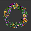 Vibrant Decorative Wreath With Colorful Flowers Green Leaves And Circular Design