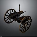 Old Fashioned Wheeled Weapon With Large Wooden Wheels And Metal Barrel