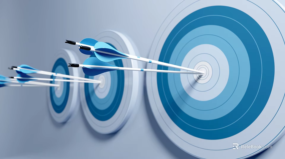 Archery Sports Equipment With Multiple Blue Targets And Arrows Hitting Bullseye 3d model 