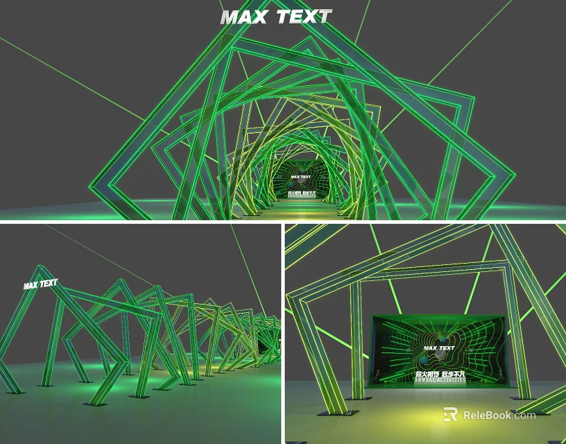 Modern Green Geometric Tunnel Arch Photo Spot With MAX TEXT 3d model 