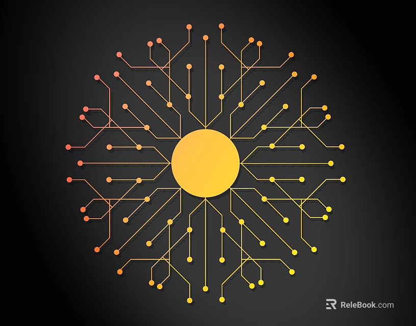 Radial Lines Pattern with Yellow Central Circle Red Yellow Dots on Black Background 3d model 