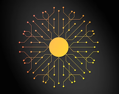 Radial Lines Pattern with Yellow Central Circle Red Yellow Dots on Black Background 3d model