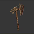 Mythical Dragon Head Battle Axe With Ornate Carved Handle Design