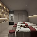 Elegant Beauty Hair Salon Interior With Marble Tables Red Chairs Green Plants And Product Shelves