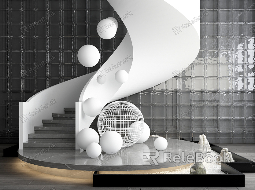 Modern revolving staircase white revolving staircase glass tile combination model