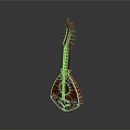 Traditional Red Decorative String Instrument With Intricate Patterns For Home Use
