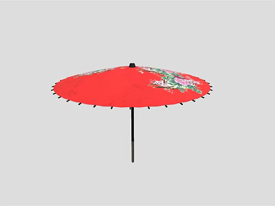 Red Umbrella With Colorful Floral Patterns And Black Handle Design 3d model