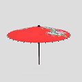 Red Umbrella With Colorful Floral Patterns And Black Handle Design