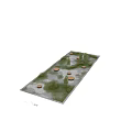 Park Landscape Design With Stone Paved Path Circular Wooden Platforms Green Plants And Grass Patches