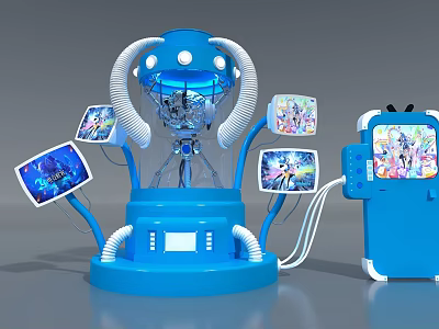Futuristic Blue Interactive Device With Multiple Screens And Connected Machine 3d model