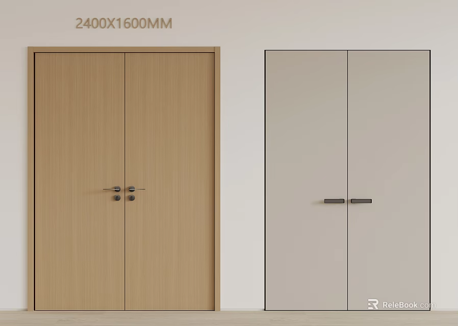 Sleek Modern Double Doors in Wooden and Light Gray with 2400x1600mm Dimensions 3d model 