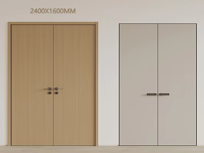 Sleek Modern Double Doors in Wooden and Light Gray with 2400x1600mm Dimensions 3d model