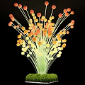 Decorative Flower Shaped Outdoor Light With Slender Stems Orange Yellow Round Lights And Green Base