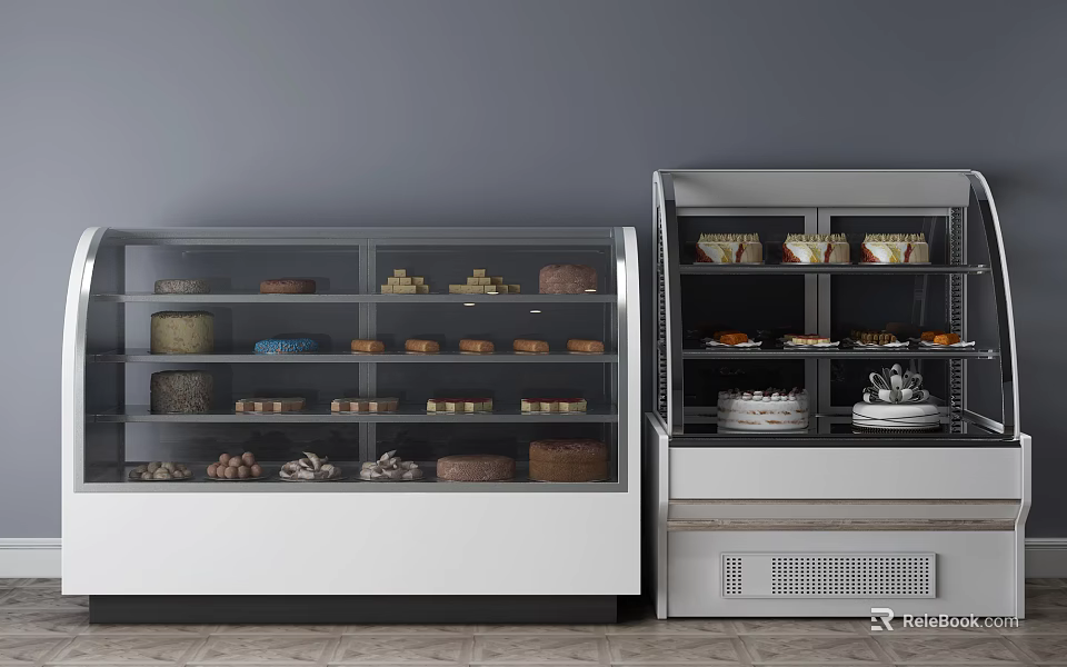 Commercial Bakery Display Cabinets With Glass Doors Storing Cakes Pastries And Desserts 3d model 