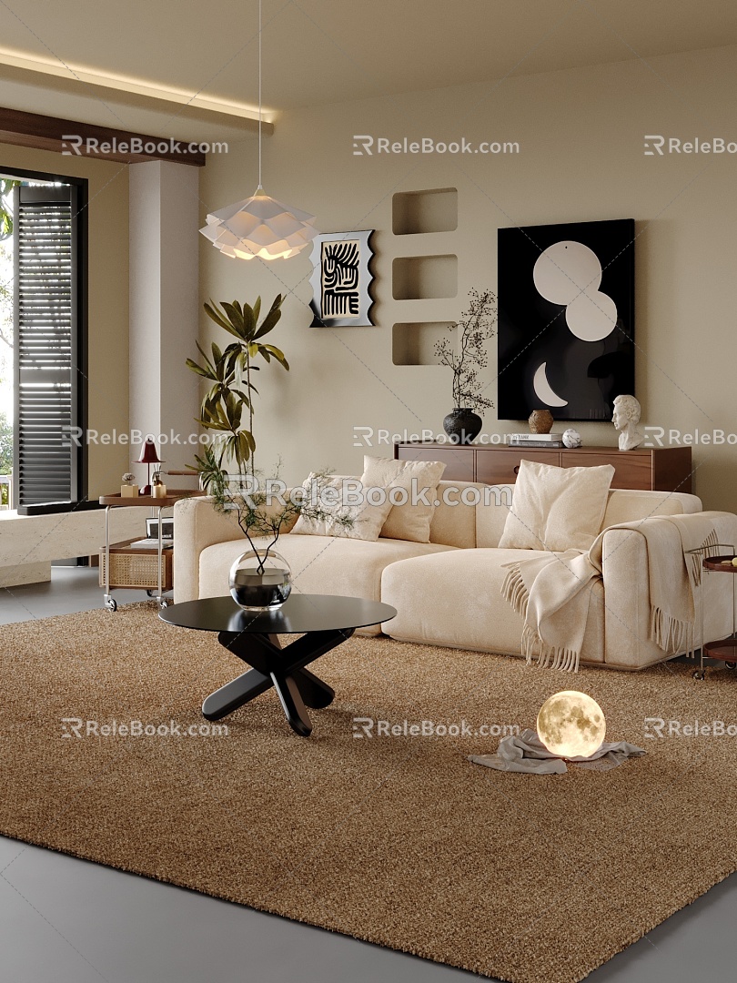 Middle Cream Living Room Sofa Coffee Table Combination 3d model