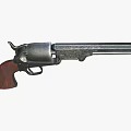 Old Fashioned Revolver With Engraved Metal Parts And Wooden Handle