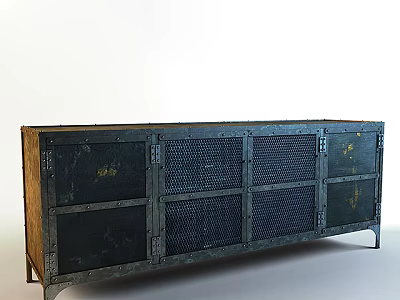 Vintage Industrial Entryway Cabinet Sideboard with Metal Mesh Doors and Rivet Details 3d model