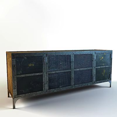 Vintage Industrial Entryway Cabinet Sideboard with Metal Mesh Doors and Rivet Details 3d model