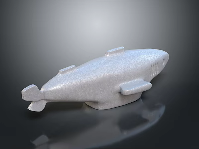 White 3D Shark Model With Textured Surface On Black Reflective Display Base 3d model