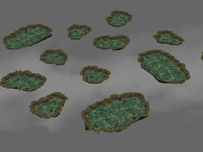 Cartoon Scene With Green Irregular Grasslike Shapes Brown Edges On Gray Background 3d model