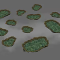 Cartoon Scene With Green Irregular Grasslike Shapes Brown Edges On Gray Background