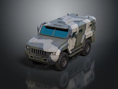 Camouflage Armored Military Vehicle With Off Road Tires And Rugged Design 3d model