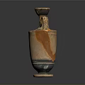 Hand Carved Ancient Clay Vase Featuring Black Floral Patterns And Handle