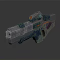 Futuristic Sci-Fi Gun With Metallic Texture Blue Gray Color And Detailed Components