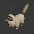Origami Style Cat With Blue Eyes White And Brown Fur Fluffy Tail Standing Pose