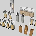 Varied Display Shelves With Glass Cases And Wooden Stands For Product