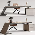 Minimalist Modern Wooden Desk With Chair Cabinet Lamp And Books