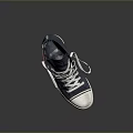 Navy Blue High Top Canvas Shoes With Red And White Side Accents And White Laces