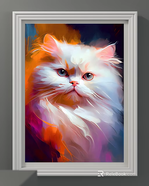 Vibrant Fluffy Cat Painting With Blue Eyes Colorful Fur And Artistic Brushstrokes 3d model 