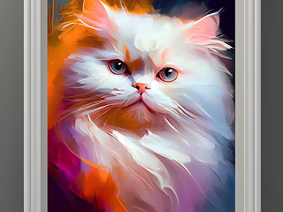 Vibrant Fluffy Cat Painting With Blue Eyes Colorful Fur And Artistic Brushstrokes 3d model