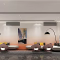 Modern Sales Office Interior Design With Unique Ceiling Model Display And Marble Floor