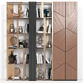 Modern Wooden Decorative Cabinet With Books Decorative Items And Geometric Pattern Design