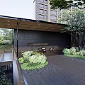 Outdoor Pergola Design In Landscaped Garden With Green Plants And Pathway