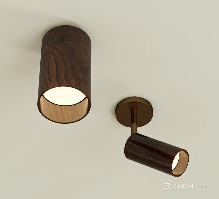 Modern Wooden Downlights And Spotlights Ceiling Mounted Warm Light Design 3d model 
