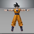 Goku Character in Orange Outfit With Black Hair and Arms Outstretched Standing Pose