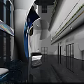 Modern Elegant Reception Desk Interior Design With Blue White Accents And Glass Walls Lighting