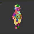 Cartoon Character Wearing Yellow Jacket Green Shorts And Red Slippers Holding Colorful Flower