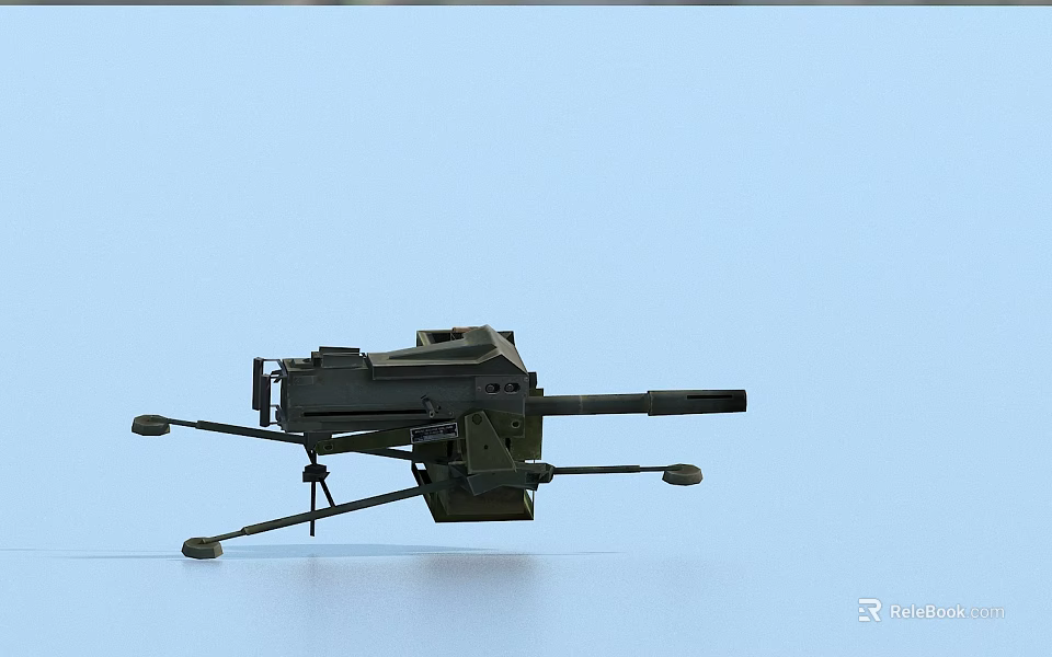 Military Machine Gun With Tripod Stand Green Metal Body And Long Barrel 3d model 