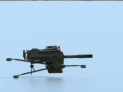 Military Machine Gun With Tripod Stand Green Metal Body And Long Barrel 3d model