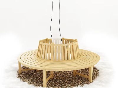 Wooden Round Design Outdoor Chair With Circular Seating And Natural Pebble Surround 3d model