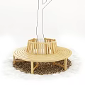 Wooden Round Design Outdoor Chair With Circular Seating And Natural Pebble Surround