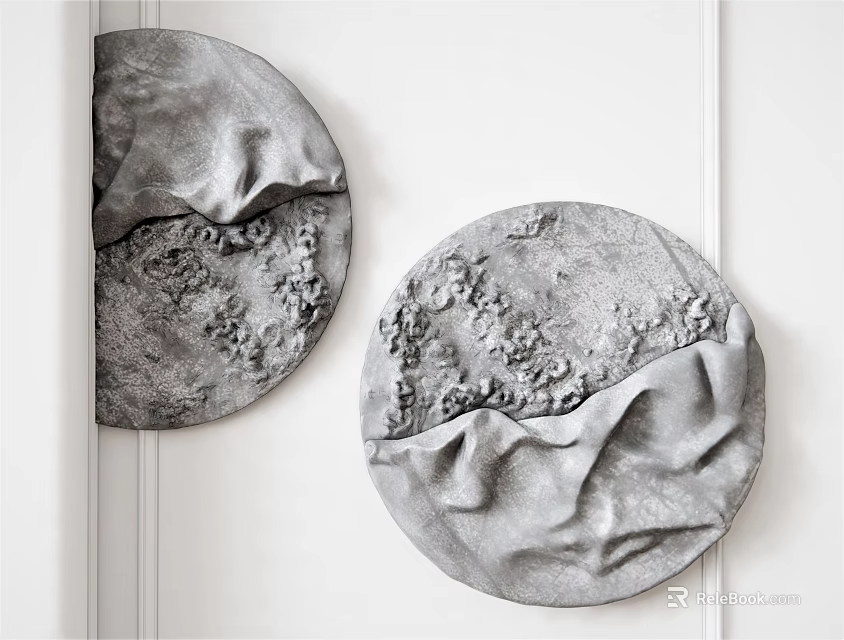Modern Gray Circular Textured Wall Decor with Natural Patterns for White Wall Interior 3d model